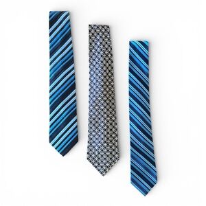 LUXURY Men's Tie Set OF 3 | Blue/Black | 100% Silk